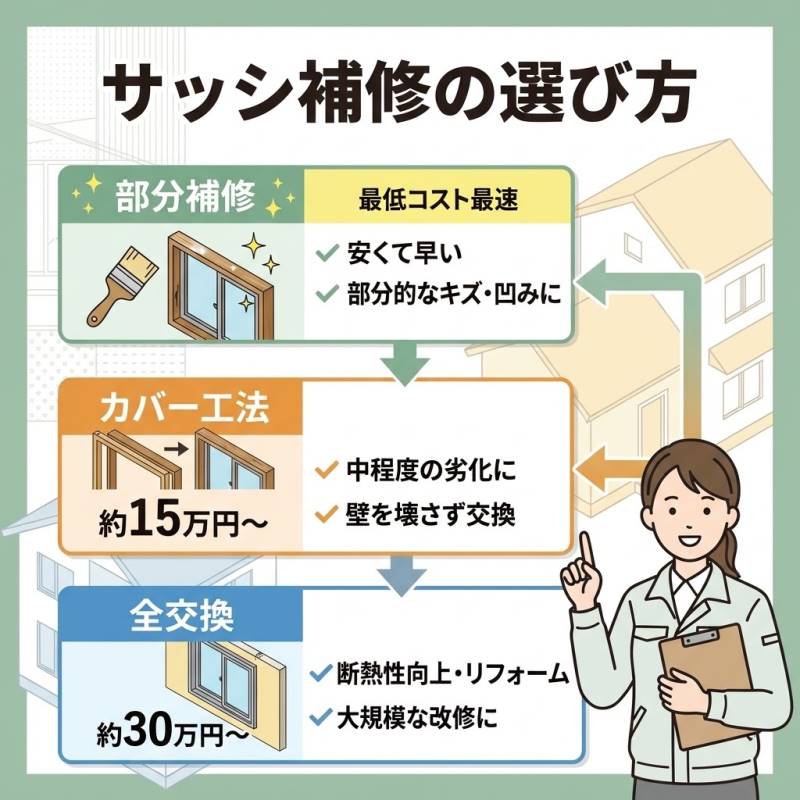 サッシ補修の基本原則と工法別の選定基準